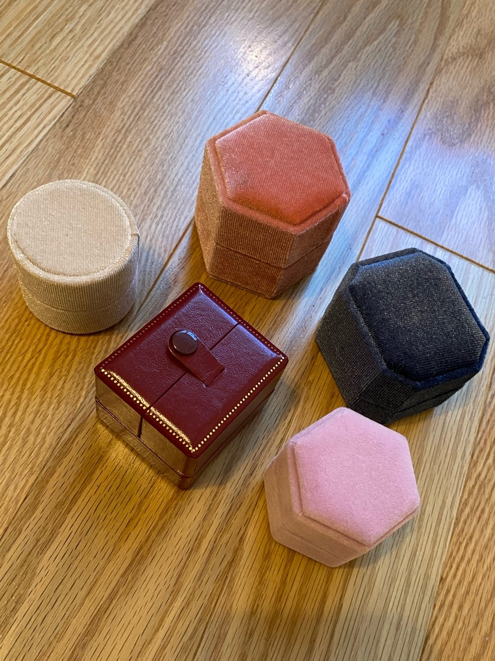 Velvet and Leatherette Ring Boxes - Set of 5 Assorted Colors